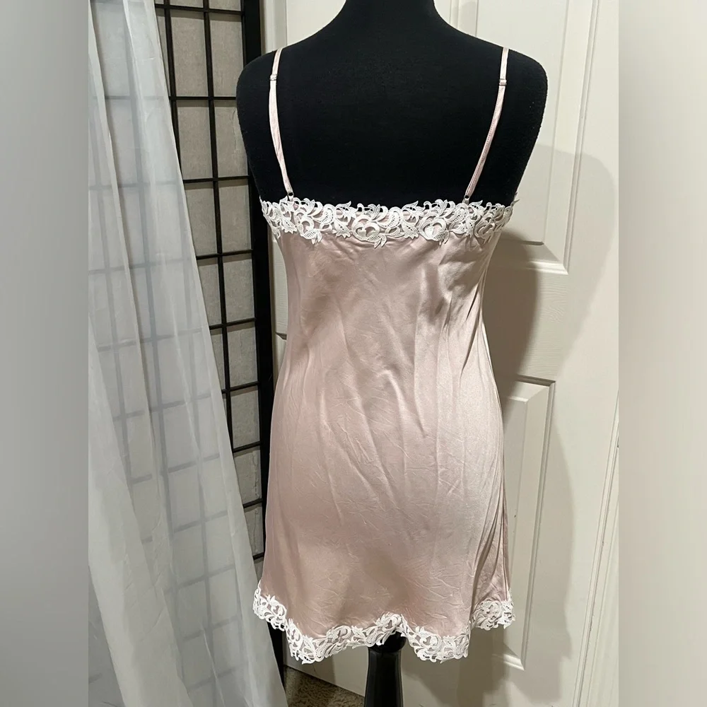 THXSILK Silky Blush Pink Lace Trim Slip SILK Dress women SIZE 8/10